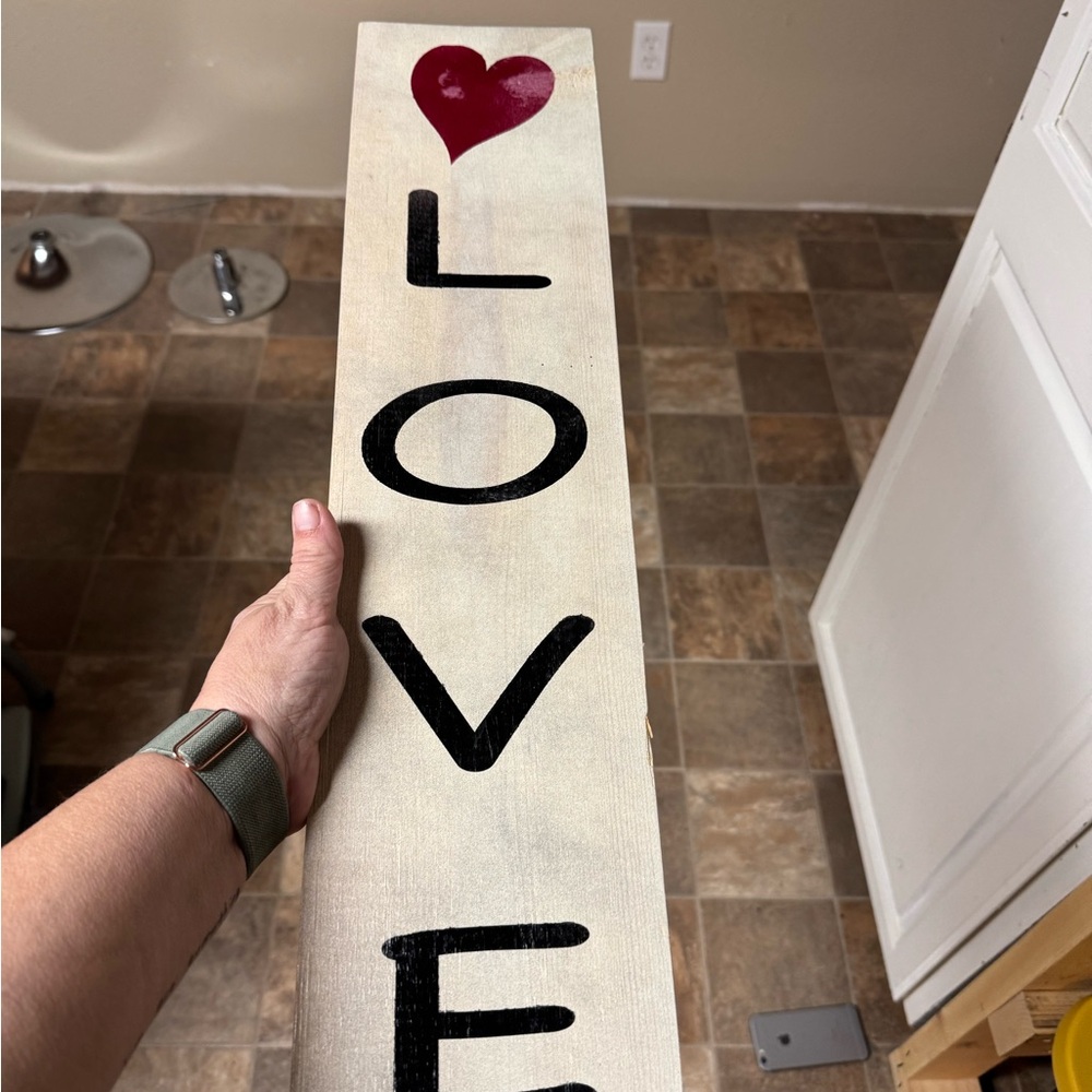 LOVE Vertical Wood Wall Sign with Red Heart